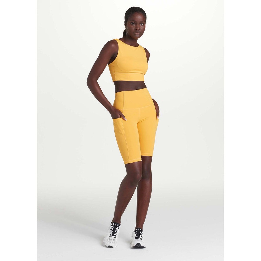 Lole Women Yellow High Waisted Pocketed Bike‎ Shorts Activewear Sz XL